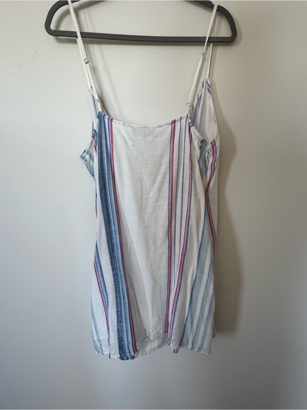 Lulu's White V-Neck Wrap Dress with Pastel Blue, Green, Pink and Red stripes - Picture 4 of 5